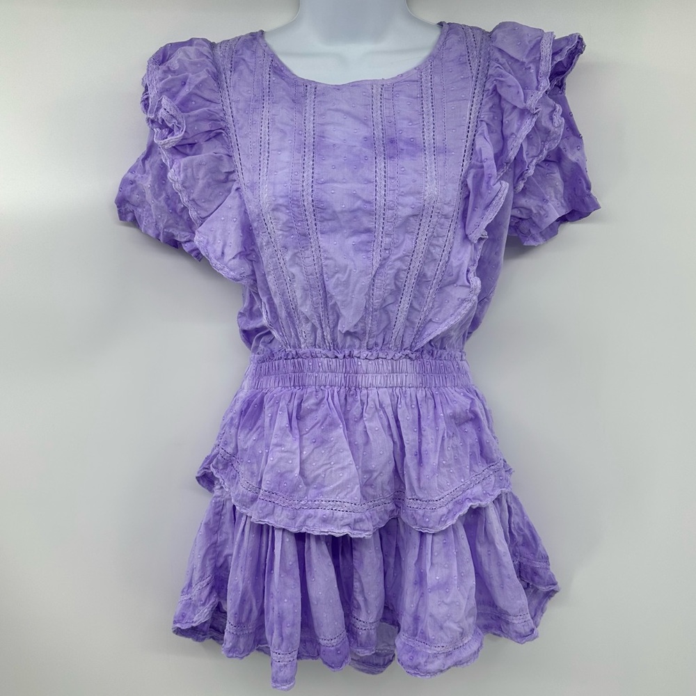 Loveshackfancy Natasha Ruffle Mini Dress Hand Dyed Violet Purple Size Medium